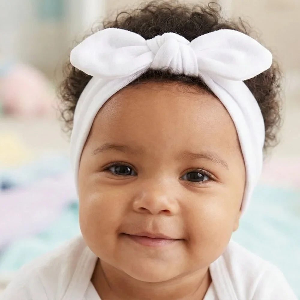 2-Pack Baby Girl Knot Bow Headbands | Super Soft Stretchy | Pink + White